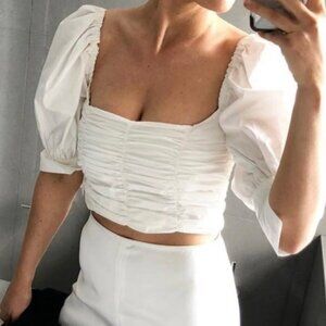 Georgia Alice Puff Sleeve Top $375 MSRP in White, Size US 6